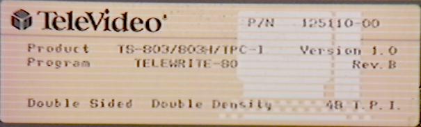Image: TeleWrite-80 disk label
